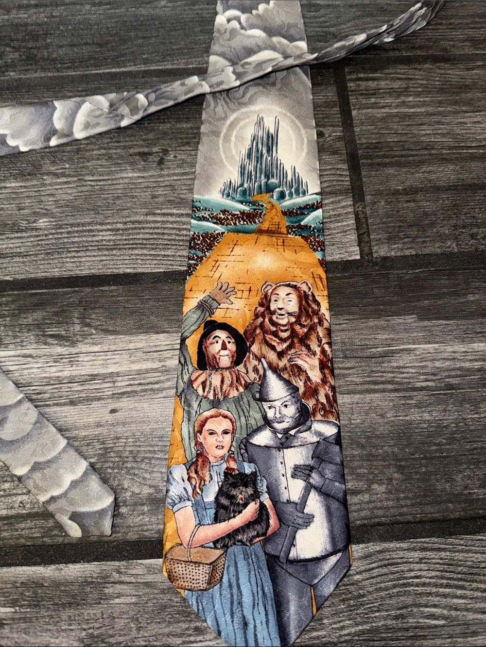 Novelty Wizard of Oz Yellow Brick Road Tie in Blue, Gold, Brown